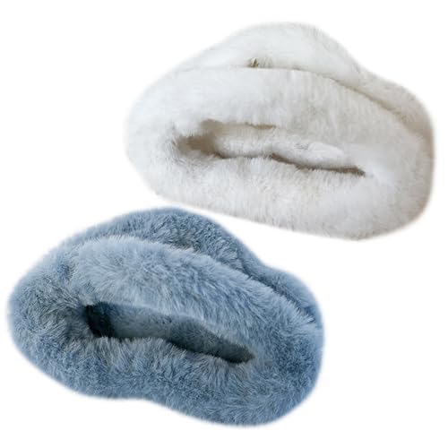 2Pcs Weicher Plüsch Haarklammern,Mittelgroß Elegant Haarspangen,Flauschig Haar-Styling-Zubehör,Niedliche Rutschfest Kunststoff Haarnadeln,Mädchen Frauen Damen Haarklaue (White,Blue) von Larfraecy