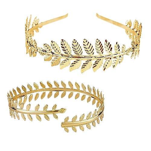 2Stuck Blätter Haarreif,Lorbeerkranz Haarschmuck,hübsch Haarband Vintage Haarteil Braut Göttin Mädchen,Bohemian-Sti Zubehör Elegante Accessoires Hochzeit Halloween Geburtstag (GOLD) von Larfraecy