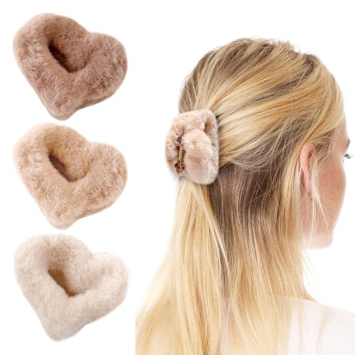 3 Stück Plüsch-Haarspangen,Weicher Plüsch Haarklammern,Mittelgroß Elegant Haarspangen,Haarklammern aus Kunstfell,flauschige Plüsch-Haarklammern,für Mädchen,Flauschig Haar-Styling-Zubehör von Larfraecy