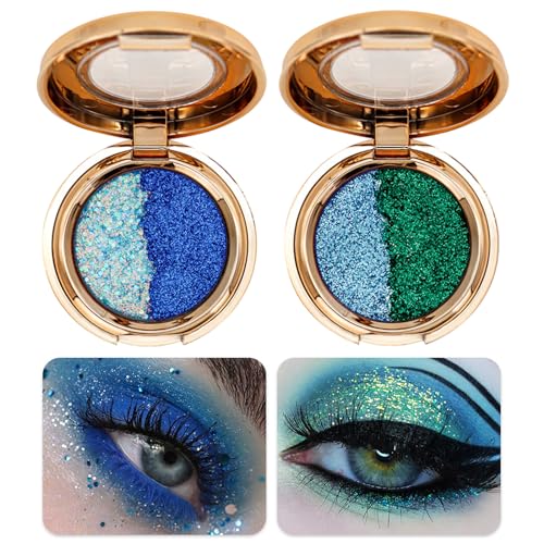 4 Farben Metallischer Blau Lidschatten Glitter, Shimmer Lidschatten Eyeliner Pailletten Blau Grün Augen Makeup mit feinem Funkeln Glänzende Lidschatten Palette für Party, Bar, Leistung von Larfraecy