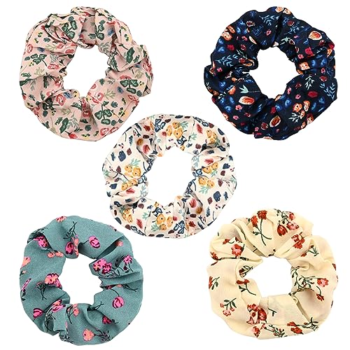 5 Stück Floral Haarschmuck,elastische Pferdeschwanz-Haargummis,Haargummis aus Chiffon,Chiffon-Blumen-Haargummis,Haargummi aus Stoff,weicher Pferdeschwanz-Halter,Haarbänder für Mädchen von Larfraecy