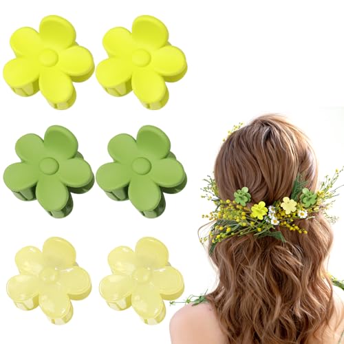 6 Stück Blumen Haarklammern, Grün-Gelb Blumen Haarspangen Matt Krallenklammern für Mädchen, Frauen Klein Hair Claw Clips Haarstyling Zubehör Blume Klauenklammern für Schule, Dating, Party(3.8cm) von Larfraecy