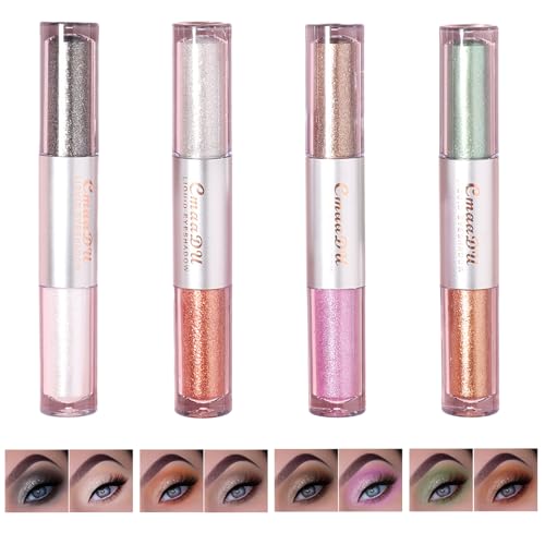 8 farbiges Doppelköpfig Glitzer Lidschatten, 4Stück Metallic Flüssiges Lidschatten Glänzendes Augen-Make-up-Set Glitter Eyeshadow Eyeliner Hervorheben Lidschatten Geschenk für Mädchen, Frauen (Kühl) von Larfraecy