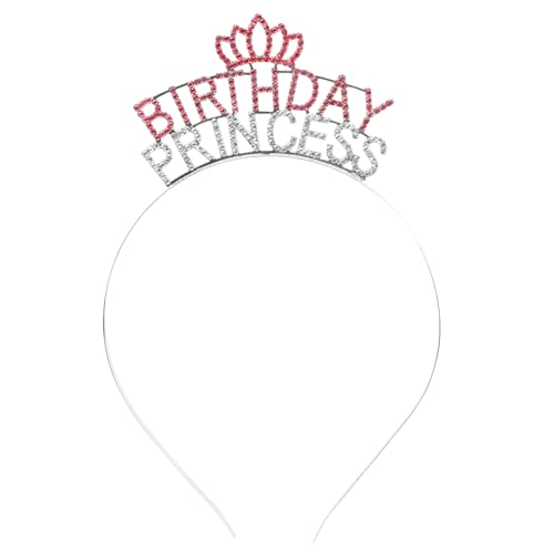 Birthday Princess Crown Diamond Monogram Tiara Geburtstag Krone Schärpe Kristall Bling Strass Haarband Slim Hair Accessories Wedding Princess Bling Sweet Rhinestone Party Zubehör Girl (Silber) von Larfraecy