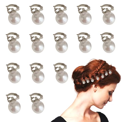 Bräute Perle Haarschmuck 15PCS Perle Seite Zopf Haar Knopf Bohne kleine Clips mit einer Packung Mini-Gummibänder,Mode Elegante Perlen Haarnadeln für Frauen Mädchen von Larfraecy