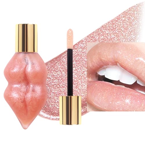 Getönter Lippenöl, Nackt Lipgloss mit Glitzerglanz Plumping Lip Glow Long Lasting Lip Plumper Oil für Mädchen, Frauen Flüssiger Lipgloss zur Hydratisierung, Lippenpflege Moisturizing Lippenöl (Nackt) von Larfraecy