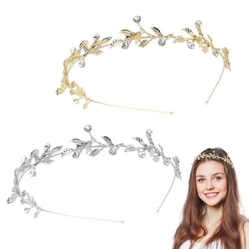 Glänzendes Kristall-Stirnband,Haarband für Prinzessin Hochzeit Braut Kopfbedeckungen,Haarreif,Legierung Strass-Blatt-Krone,Diamant-Haarband-Hauptteile für die Braut(Gold+Silber) (B) von Larfraecy