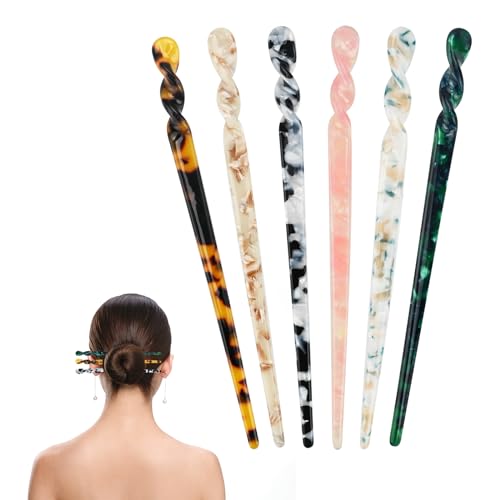 Haarspangen aus Acetat 6 Stück Leopardenmuster Haar Sticks Retro Haarnadel Chinesische Stäbchen Schildpatt Haarnadeln Haar Accessoire Haarstäbchen Kopfschmuck Acetat Gabel for Frauen Mädchen (CK143) von Larfraecy