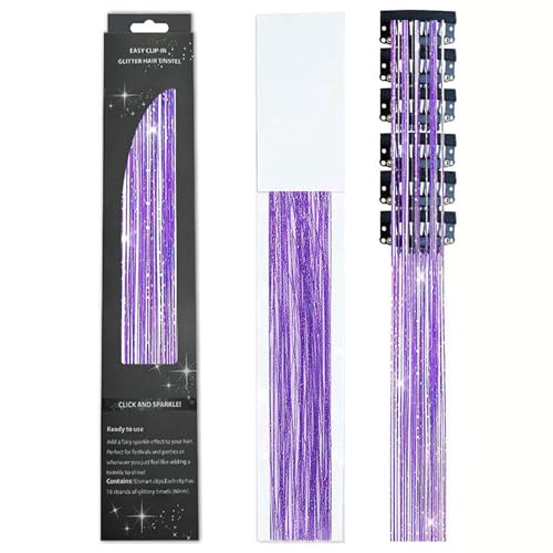 Haarverlängerungen Clip In für Mädchen 6PCS Nahtlose Laser lange gerade Haare Tinsel 23,6 Zoll /60CM Helle Haarverlängerung Glitter Clip Haarteil für Frauen (Violett) von Larfraecy