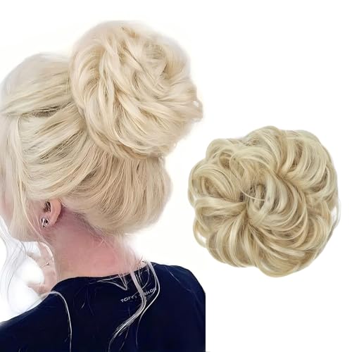 Larfraecy Haarteil Mit Gummiband Groß Dutt Haartei Haarteile Haarverlängerung Pferdeschwanz Haargummi Mit Haaren Unordentlicher Gelockt Hochsteckfrisuren Extensions für Frauen Damen Mädchen (Blond) von Larfraecy