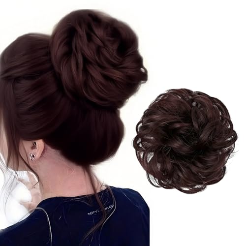 Larfraecy Haarteil Mit Gummiband Groß Dutt Haartei Haarteile Haarverlängerung Pferdeschwanz Haargummi Mit Haaren Unordentlicher Gelockt Hochsteckfrisuren Extensions für Frauen Damen Mädchen (Braun) von Larfraecy