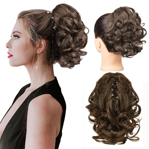 Lockige Wellige Clip in Pferdeschwanz 9Zoll Haar Chignon Clip in Haarteile zerzauste Chignon Voluminös Haarteil Unordentlicher Dutt Extensions,Pferdeschwanz für Frauen Mädchen (Ingwerbraun) von Larfraecy