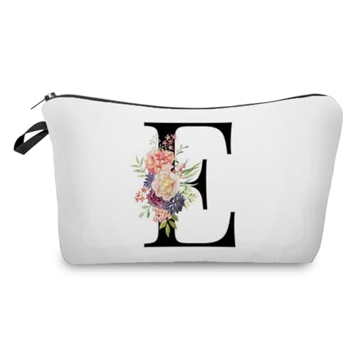 Larfraecy A-Z Personalisierte Kosmetiktasche Personalisierte Make up Tasche,Gedruckte Kosmetiktasche mit Namen Geburtstagsgeschenke für Frauen,Mütter,Beste Freundinnen und Brautjungfern (E) von Larfraecy