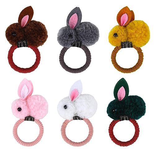 Plüsch-Kunstfell-Haargummis,Niedlich Elastische Haargummis für Mädchen,Hasen-Haargummis elastischer Haarring,Bunte Haarschmuck Haarseil,Haargummis aus Kunstfell, Kaninchen-Haarband von Larfraecy