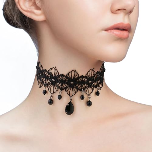 Skelett Blume Halskette, schwarze Spitze Mode Halskette,Schwarze Spitze Choker Halskette,Spitzen-Choker-Halskette,Fashion Halskette Spitze Choker,Schlüsselbein Kette für Frauen und Mädchen von Larfraecy