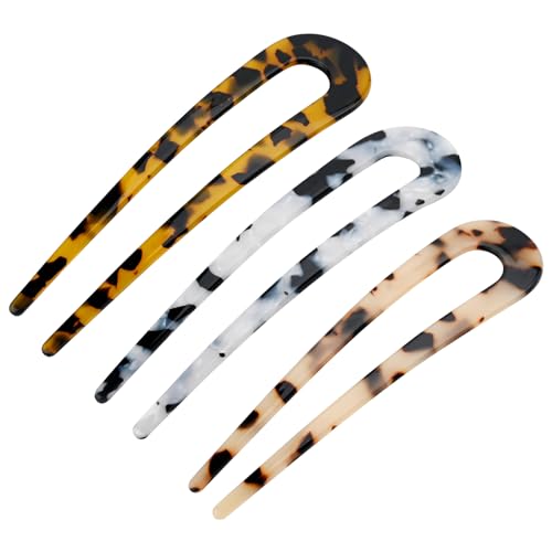 U-förmige Haarnadel 3Stücke Essigsäure Acryl Haarnadel Pille Kopf Chinesischen Stil Einfache Frisur Elegant Cheongsam Passenden Haarschmuck Damen Einfache Metallblond Bobby Bobby Hair Styling Pins (A) von Larfraecy