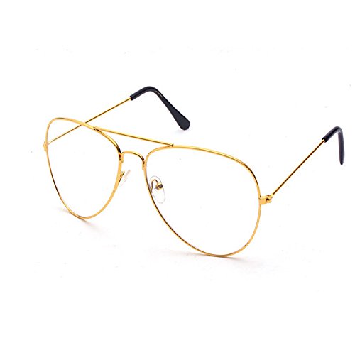 Vintage Pilotenbrille Metallrahmen Fensterglas Brille Ohne Stärke Durchsichtig Nerdbrille Sonnenbrille mit Nasenpad Retro Winddicht Sonne Brille Damen Herren von Largeshop