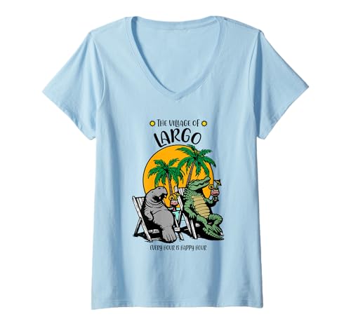 Damen The Village of Largo TV Seekuh Alligator-Design T-Shirt mit V-Ausschnitt Damen The Village of Largo TV Seekuh Alligator-Design T-Shirt mit V-Ausschnitt von Largo TV FL USA Designs and Souvenirs