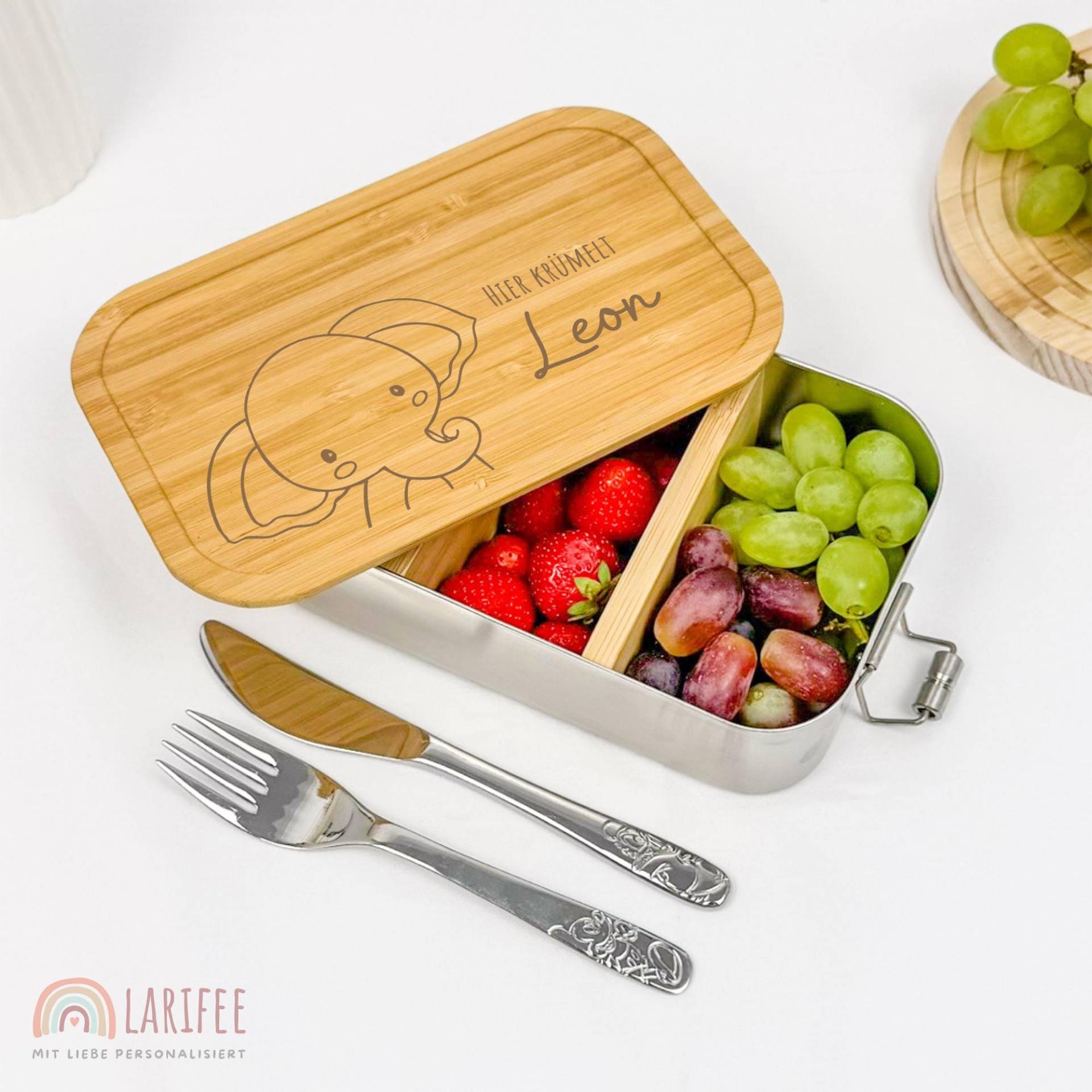 Brotdose Kinder Personalisiert Mit Motiv Elefant, Name, Edelstahl Kita & Schule, Lunchbox Lasergravur Und Name Brotdose Kinder Personalisiert Mit Motiv Elefant, Name, Edelstahl Kita & Schule, Lunchbox Lasergravur Und Name von Larifee