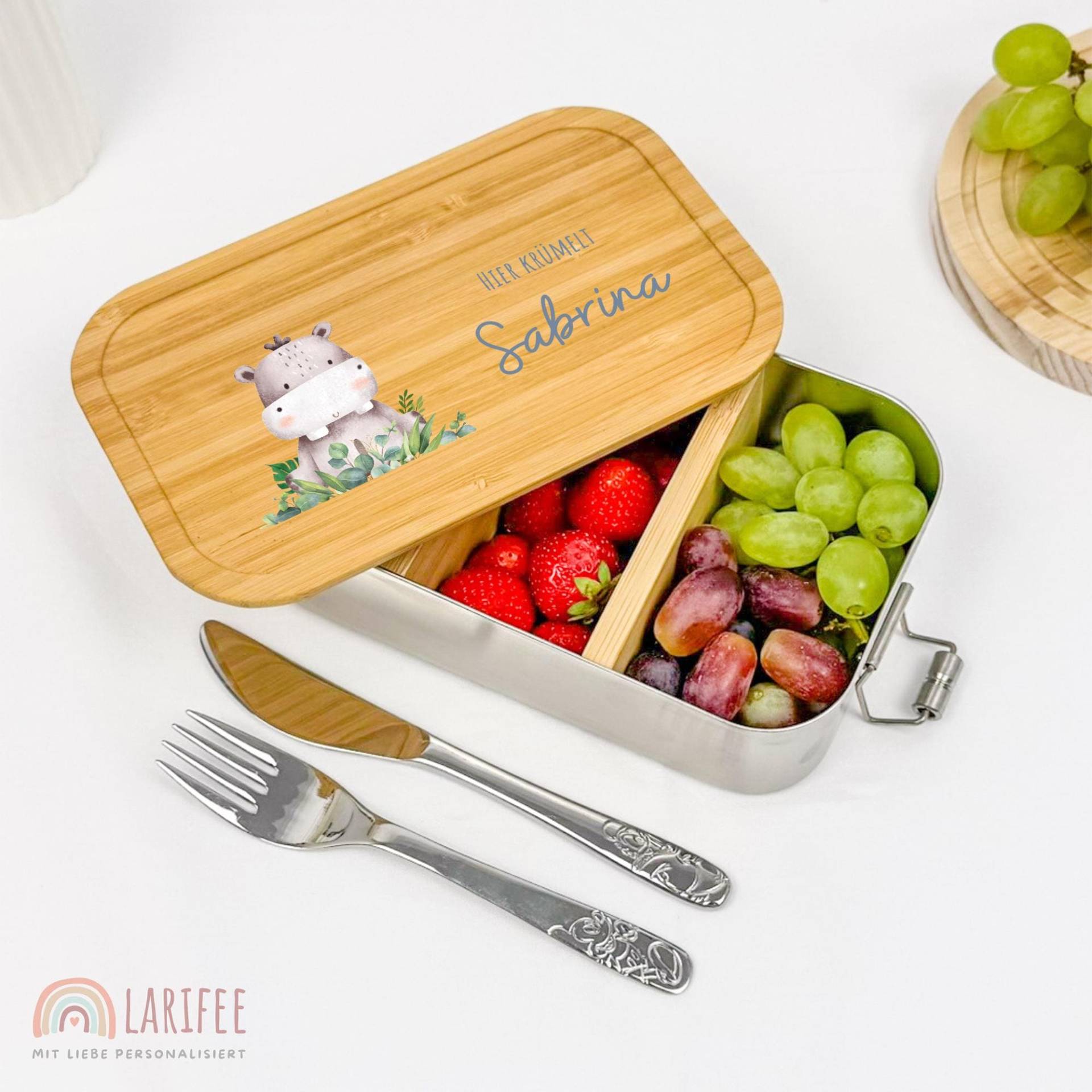 Brotdose Kinder Personalisiert Mit Motiv Nilpferd, Name, Edelstahl Kindergarten & Schule, Lunchbox Uv Druck + Name Brotdose Kinder Personalisiert Mit Motiv Nilpferd, Name, Edelstahl Kindergarten & Schule, Lunchbox Uv Druck + Name von Larifee