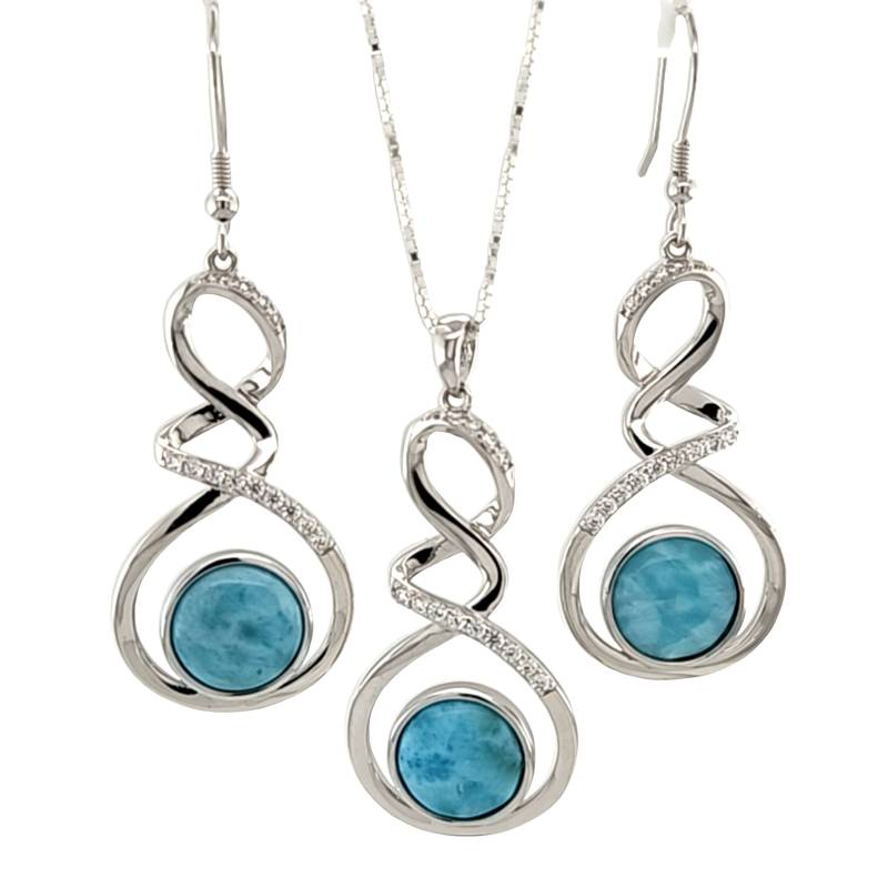 Atemberaubendes 10-mm-Halsketten - Und Ohrringe-Set Aus Natürlichem Larimar 925Er Sterlingsilber Atemberaubendes 10-mm-Halsketten - Und Ohrringe-Set Aus Natürlichem Larimar 925Er Sterlingsilber von Larimar925