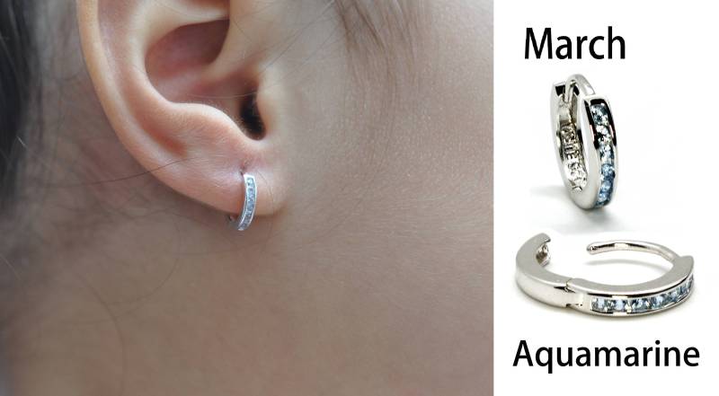 Baby Huggie Hoop Ohrringe | 12 Monate Geburtsstein Farben.925 Sterling Silber Baby Huggie Hoop Ohrringe | 12 Monate Geburtsstein Farben.925 Sterling Silber von Larimar925