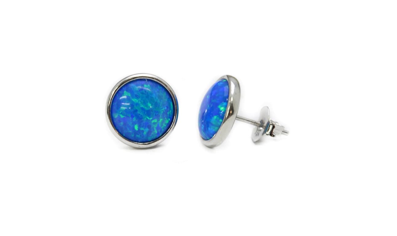 Blauer Opal 10mm Bezel Set Ohrstecker .925 Sterling Silber von Larimar925