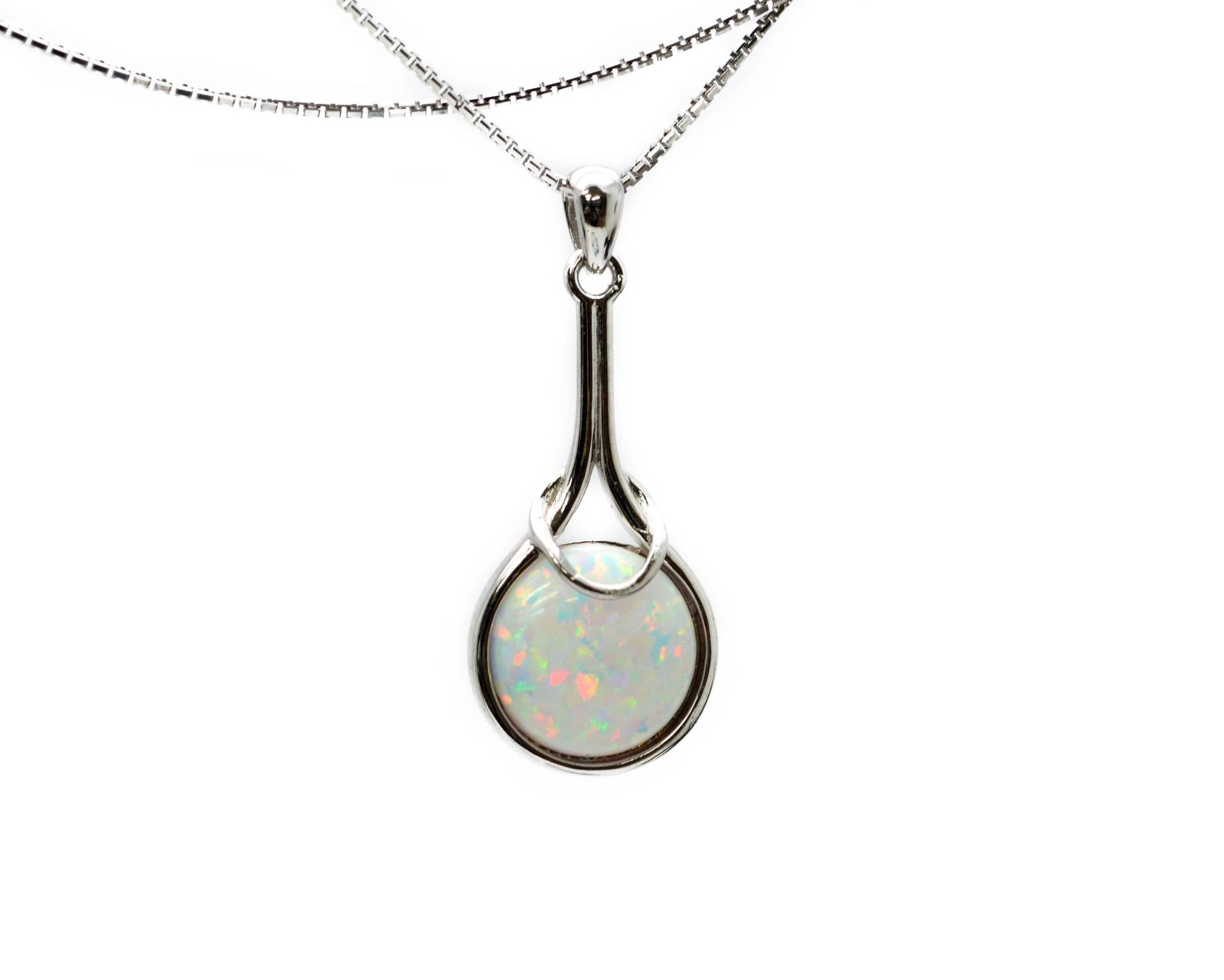 Feuer Opal Kette 12mm Rund Cabochon .925 Sterling Silber von Larimar925