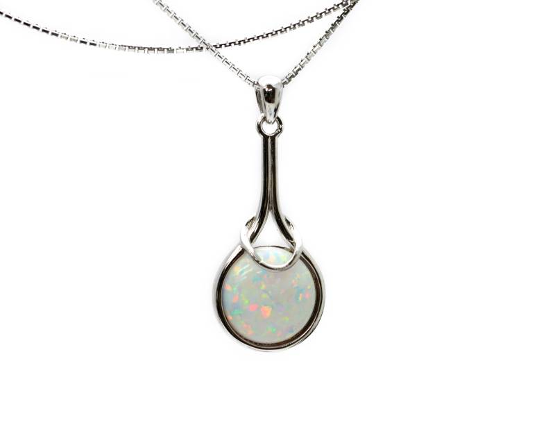 Feuer Opal Kette 12mm Rund Cabochon .925 Sterling Silber von Larimar925