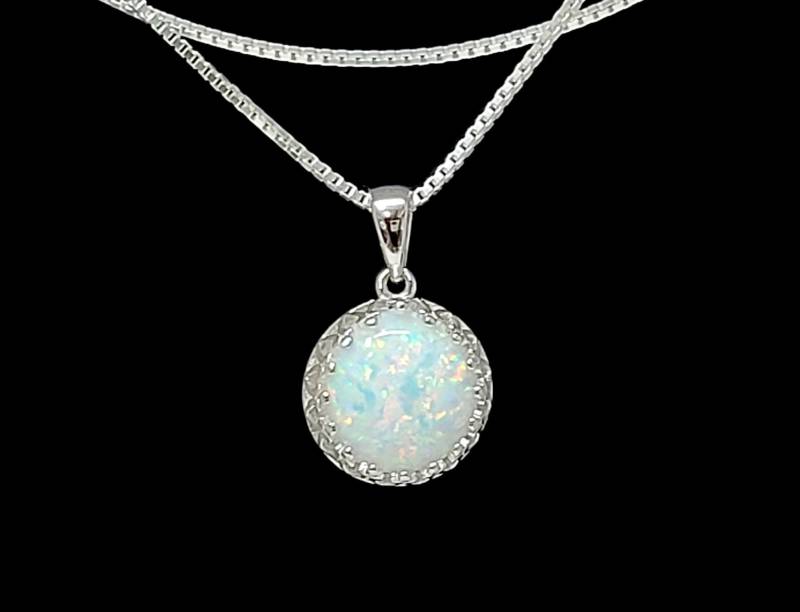 Feueropal Krone Halskette 10mm Rund Cabochon .925 Sterling Silber Feueropal Krone Halskette 10mm Rund Cabochon .925 Sterling Silber von Larimar925