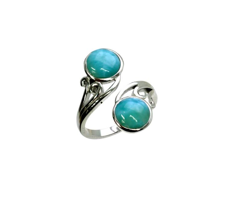 Larimar, Zwei 8 Mm Rund, Verstellbarer Ring 6-9 .925 Sterling Silber | Neuer Stil von Larimar925