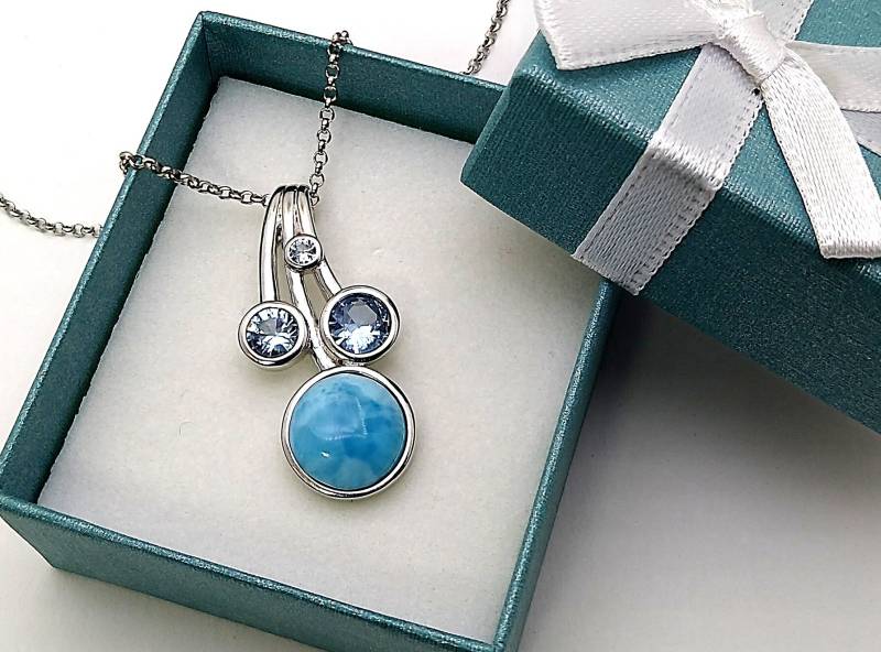 Larimar 10mm Anhänger/Halskette Mit Aquamarin Akzente.925 Sterling Silber. | Neu Larimar 10mm Anhänger/Halskette Mit Aquamarin Akzente.925 Sterling Silber. | Neu von Larimar925
