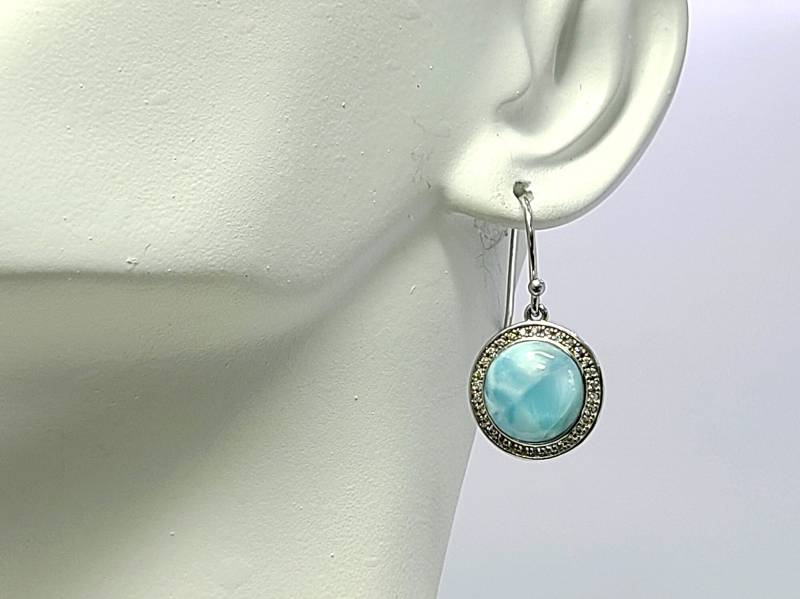 Larimar 10mm Natur Mit Weißen Zirkone Haken Ohrringe.925 Sterling Silber Larimar 10mm Natur Mit Weißen Zirkone Haken Ohrringe.925 Sterling Silber von Larimar925