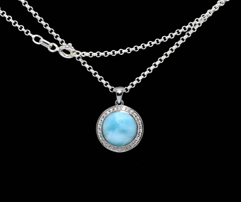 Larimar Halskette 10mm Rund Mit Weißem Saphir Akzent.925 Sterling Silber Larimar Halskette 10mm Rund Mit Weißem Saphir Akzent.925 Sterling Silber von Larimar925