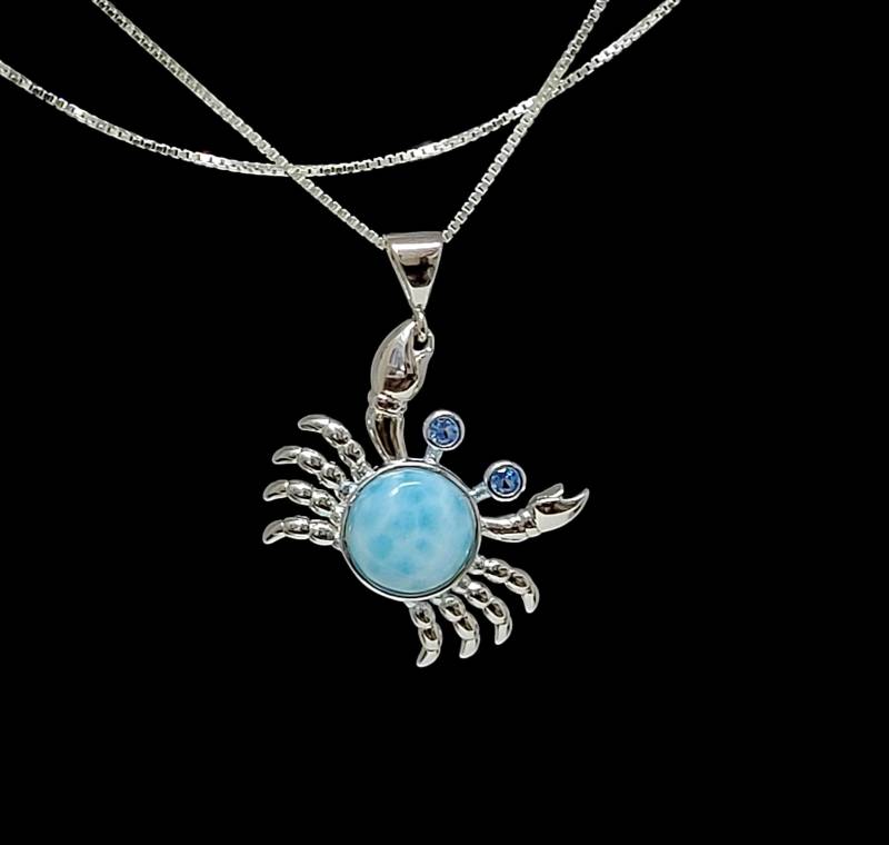 Larimar Krabbe Anhänger/Kette 10mm 100% Natürlich Mit Aqua Augen .925 Sterling Silber Larimar Krabbe Anhänger/Kette 10mm 100% Natürlich Mit Aqua Augen .925 Sterling Silber von Larimar925