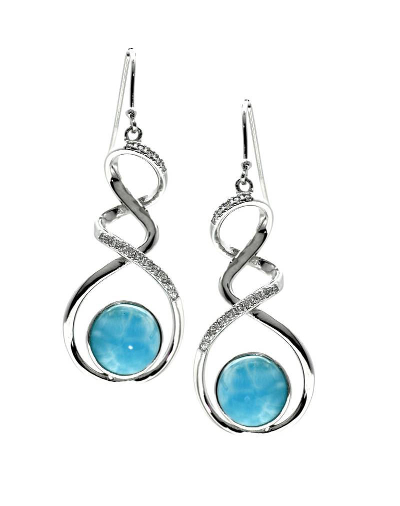 Larimar Mit Weißen Saphiren Akzenten Haken Baumeln Ohrringe.925 Sterling Silber Larimar Mit Weißen Saphiren Akzenten Haken Baumeln Ohrringe.925 Sterling Silber von Larimar925