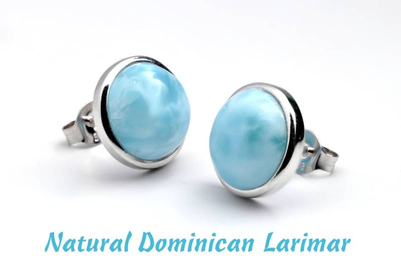 Larimar Natürliche 10 Mm Ohrstecker .925 Sterling Silber Bezel Set Cabochon von Larimar925