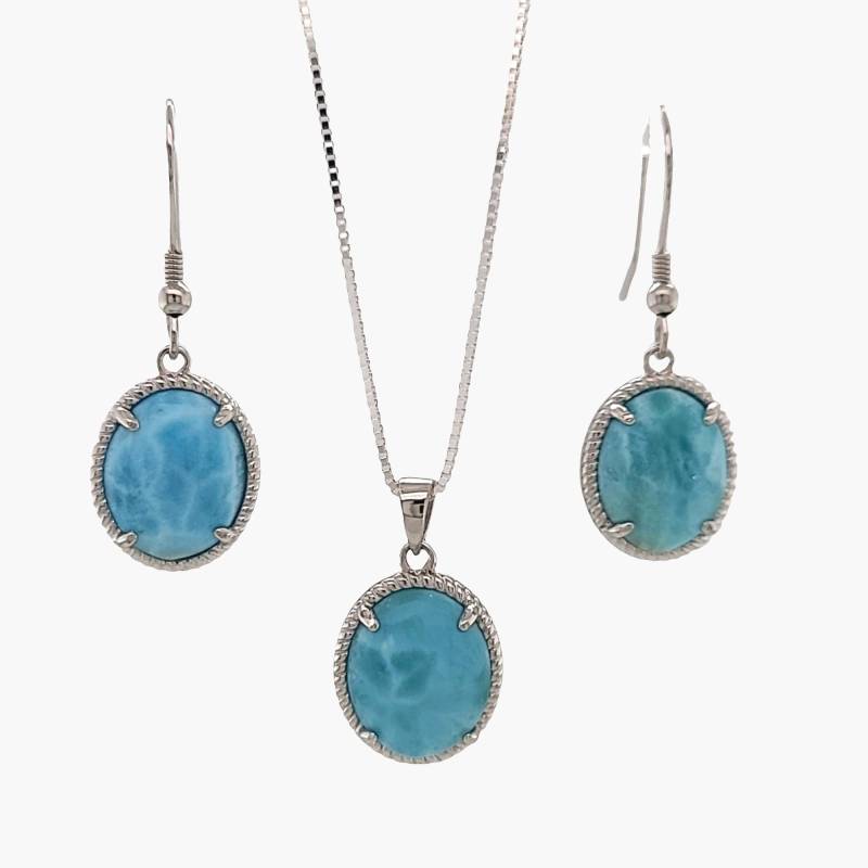 Larimar Ohrringe Halskette Set 10x12 Oval .925 Sterling Silber von Larimar925