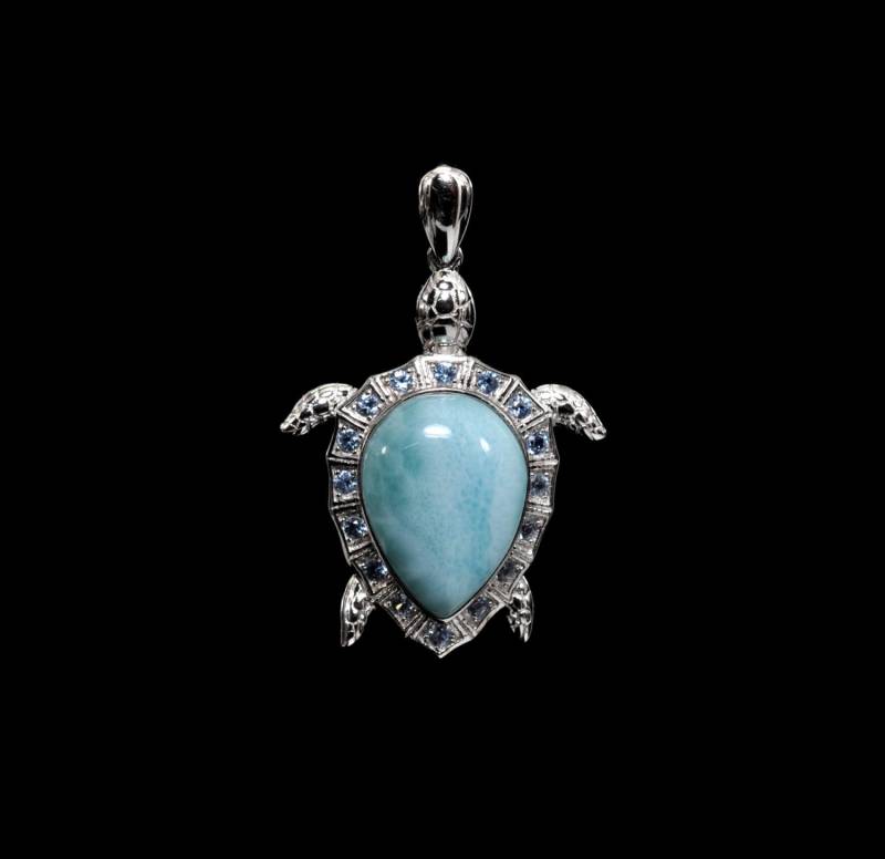 Larimar Premuim Schildkröten-Anhänger 10 X 14 Mm. Aquamarin Akzent .925 Sterling Silber | New Style Larimar Premuim Schildkröten-Anhänger 10 X 14 Mm. Aquamarin Akzent .925 Sterling Silber | New Style von Larimar925