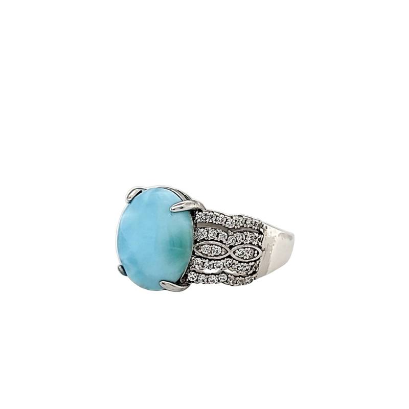 Larimar-Ring 12 X 10 Oval Mit Weißen Saphir-Akzenten .925 Sterling Silber | Neuer Stil Larimar-Ring 12 X 10 Oval Mit Weißen Saphir-Akzenten .925 Sterling Silber | Neuer Stil von Larimar925