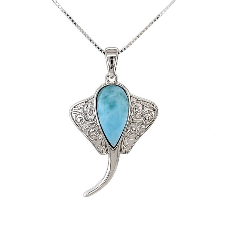 Larimar Stingray Halskette, Atemberaubende .925 Sterling Silber, 7.4 Gramm Larimar Stingray Halskette, Atemberaubende .925 Sterling Silber, 7.4 Gramm von Larimar925