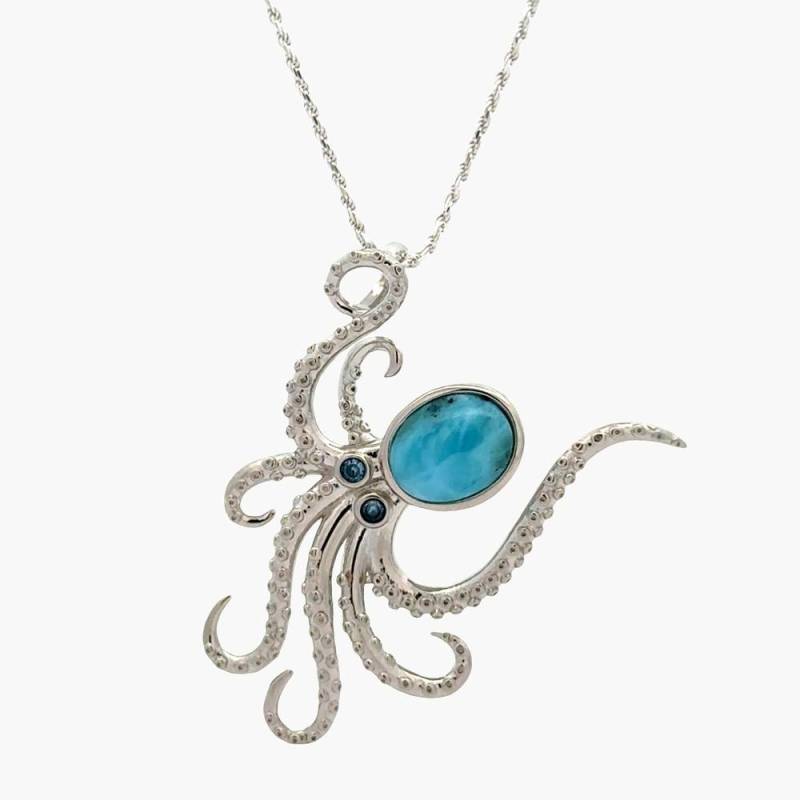 Neu Larimar 10 X 8 Mm Oktopus Halskette 16 Gramm.925 Sterling Silber | Neue Style Neu Larimar 10 X 8 Mm Oktopus Halskette 16 Gramm.925 Sterling Silber | Neue Style von Larimar925