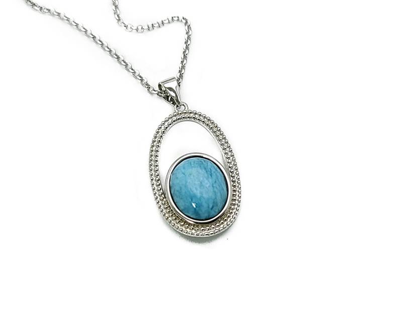 Wunderschöne Larimar Kette 12x10mm Oval .925 Sterling Silber Wunderschöne Larimar Kette 12x10mm Oval .925 Sterling Silber von Larimar925