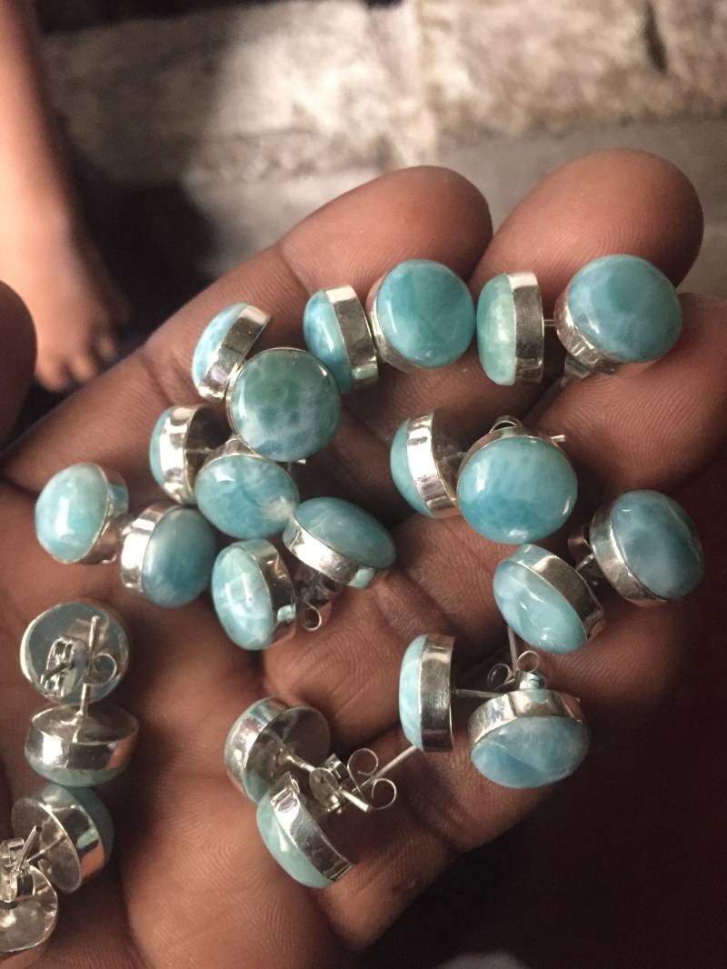 12 Larimar Runde Ohrstecker 925 Sterling Silber von Larimarcraftartdan