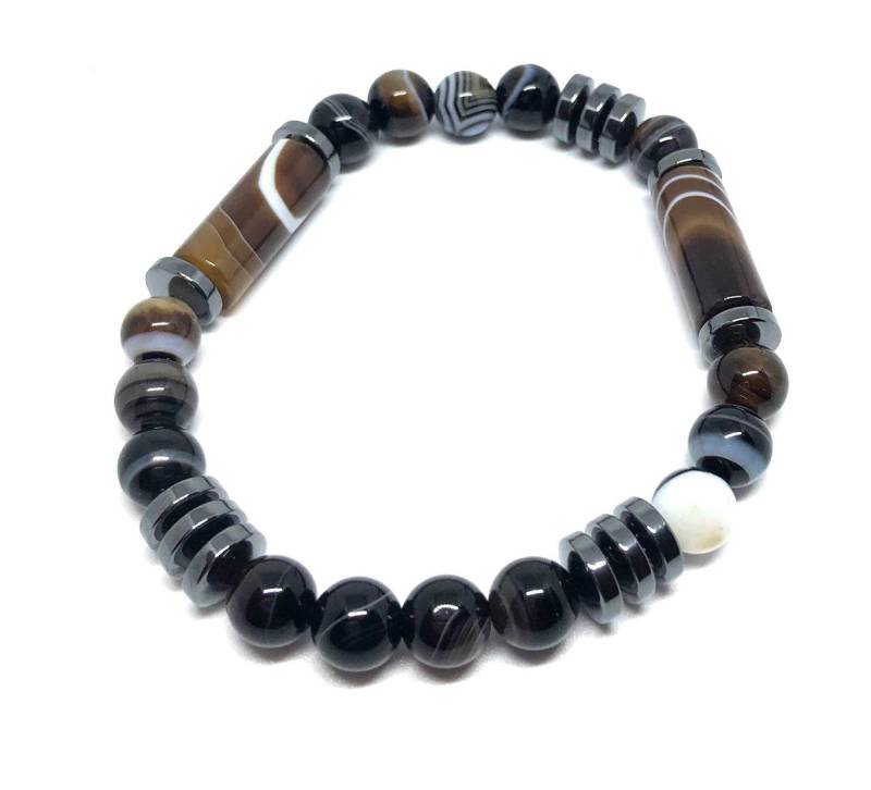 Achat Stretch Armband Mit Hämatit Perlen Achat Stretch Armband Mit Hämatit Perlen von LarineCrafts
