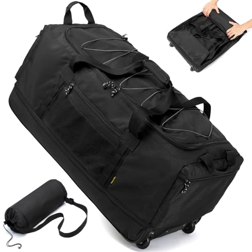 Laripwit Faltbare Reisetasche mit Rollen Groß XXL 130-170L Erweiterbare Wochenend Handgepäck Tasche mit Rädern Herren Damen Rolltasche mit Extra Volumen für Camping Urlaub 36''/90cm, Schwarz von Laripwit