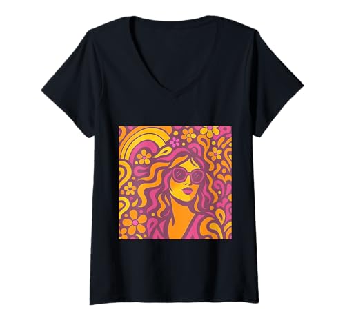 Damen Retro-Cali-Mädchen T-Shirt mit V-Ausschnitt von Lark & Arbor