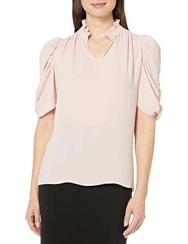 Lark & Ro Damen Gewebte Georgette-Bluse mit Halben Ärmeln und Rüschenkragen, Gehaucht Rosa, L von Lark & Ro