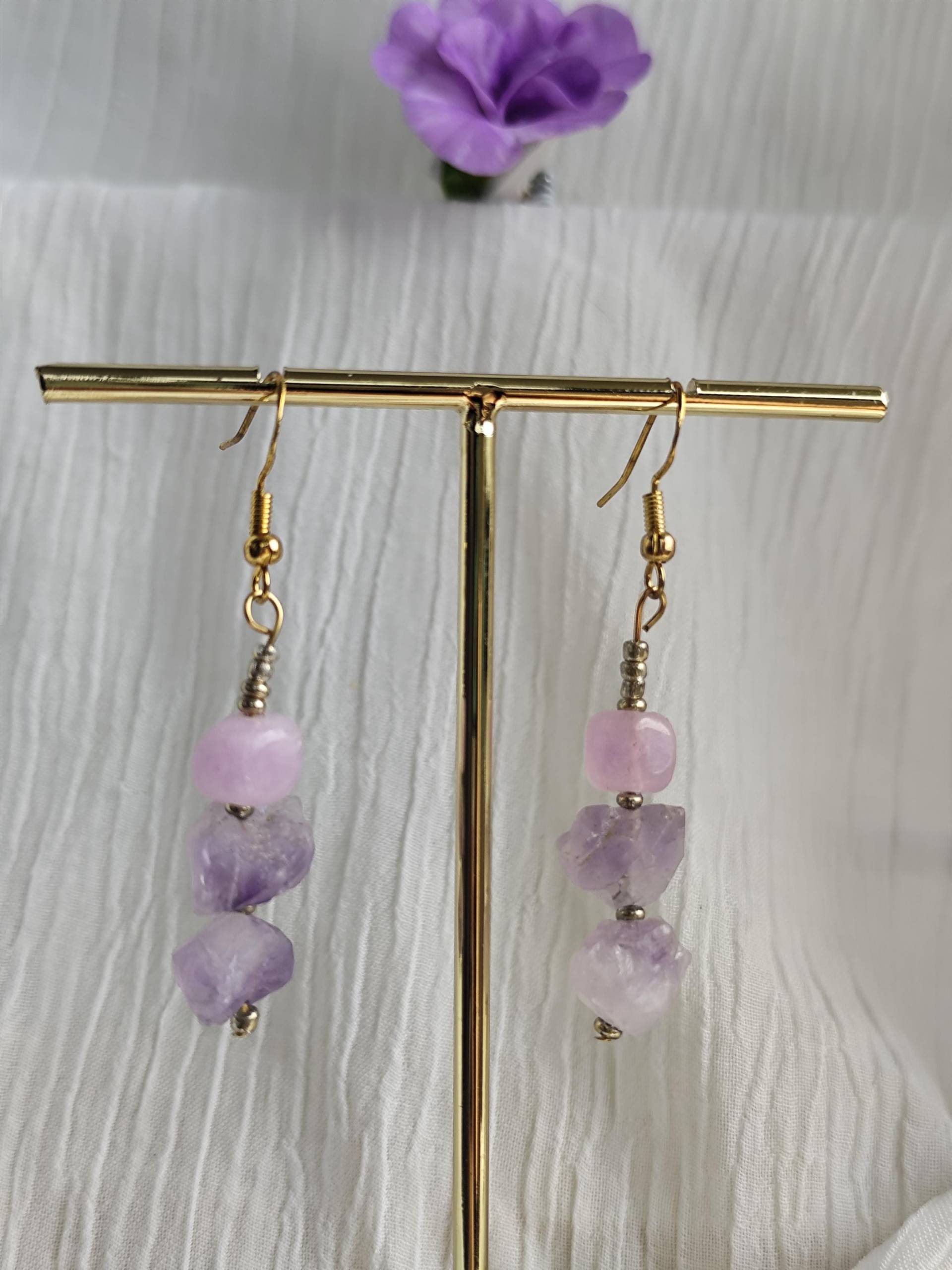 Amethyst Edelstein Ohrringe, Lila Schmuck - Boho Ohrringe Heilstein Geschenk Für Sie Kristall Naturstein O von Larkihandmade