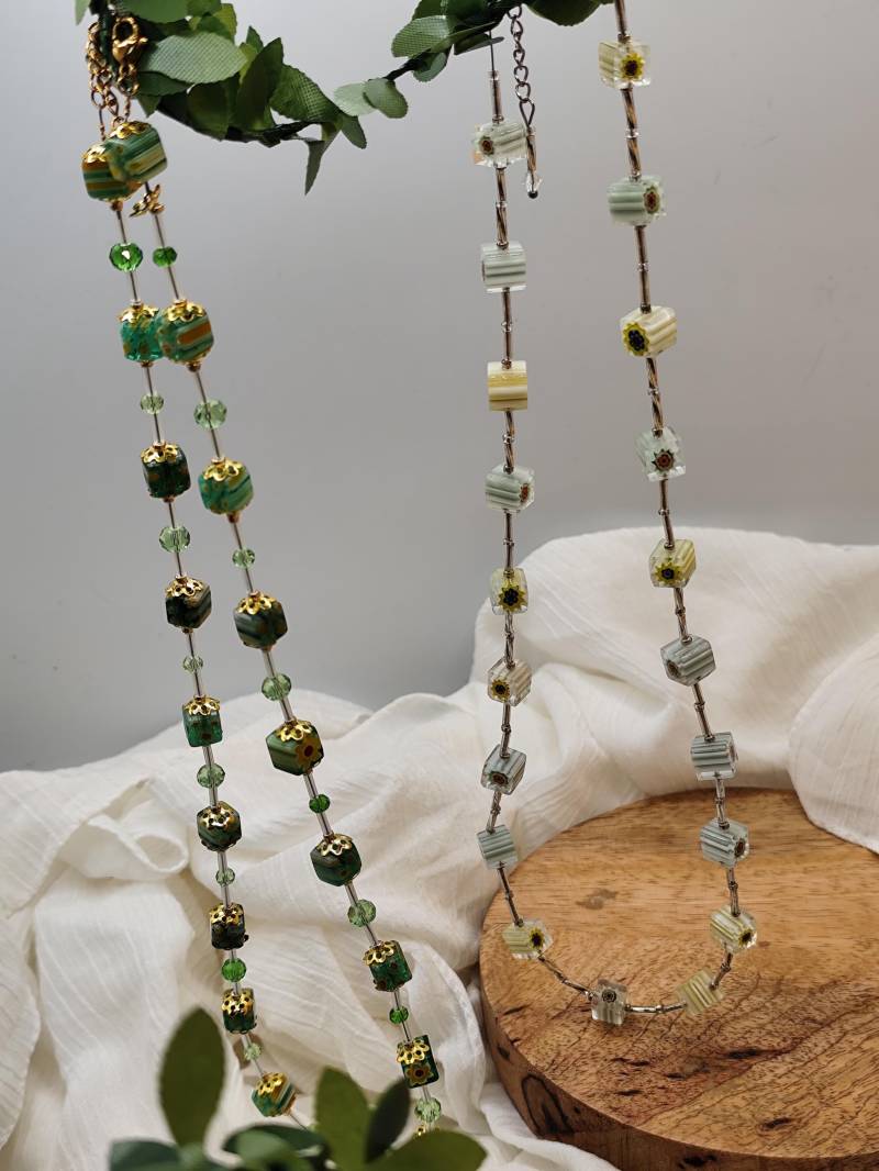 Einzelstück/Handgemachte Halskette Mit Millefiori Glasperlen | Blumen Glas Schmuck Edelstahl Verschluss Einzigartiger Unikat Einzelstück/Handgemachte Halskette Mit Millefiori Glasperlen | Blumen Glas Schmuck Edelstahl Verschluss Einzigartiger Unikat von Larkihandmade